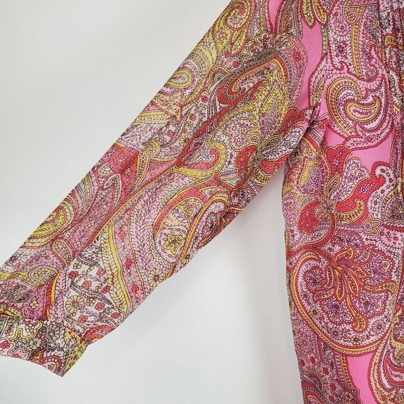 Tommy Hilfiger S Pink Paisley V-neck blouse 3/4 sleeves Retro Colorful - Picture 9 of 11